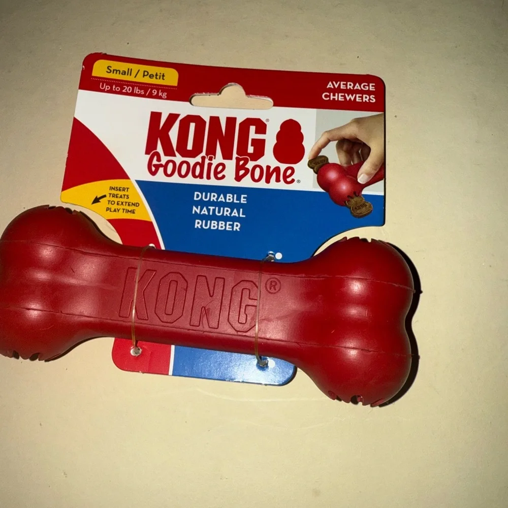 Dog toys and dog bed for small dogs KONG Red Goodie Bone with Gray Dog Bed